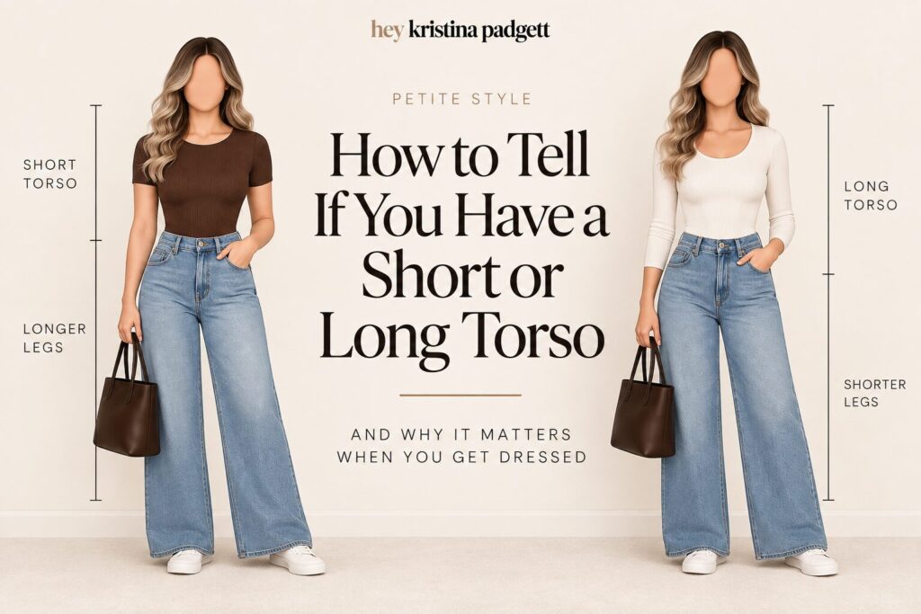 Short torso vs long torso comparison showing how body proportions affect petite styling